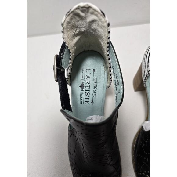 Spring Step L'Artiste LASHON Black Leather Strips Stack Heel Sandals Sz 39 US 9 - Picture 4 of 10